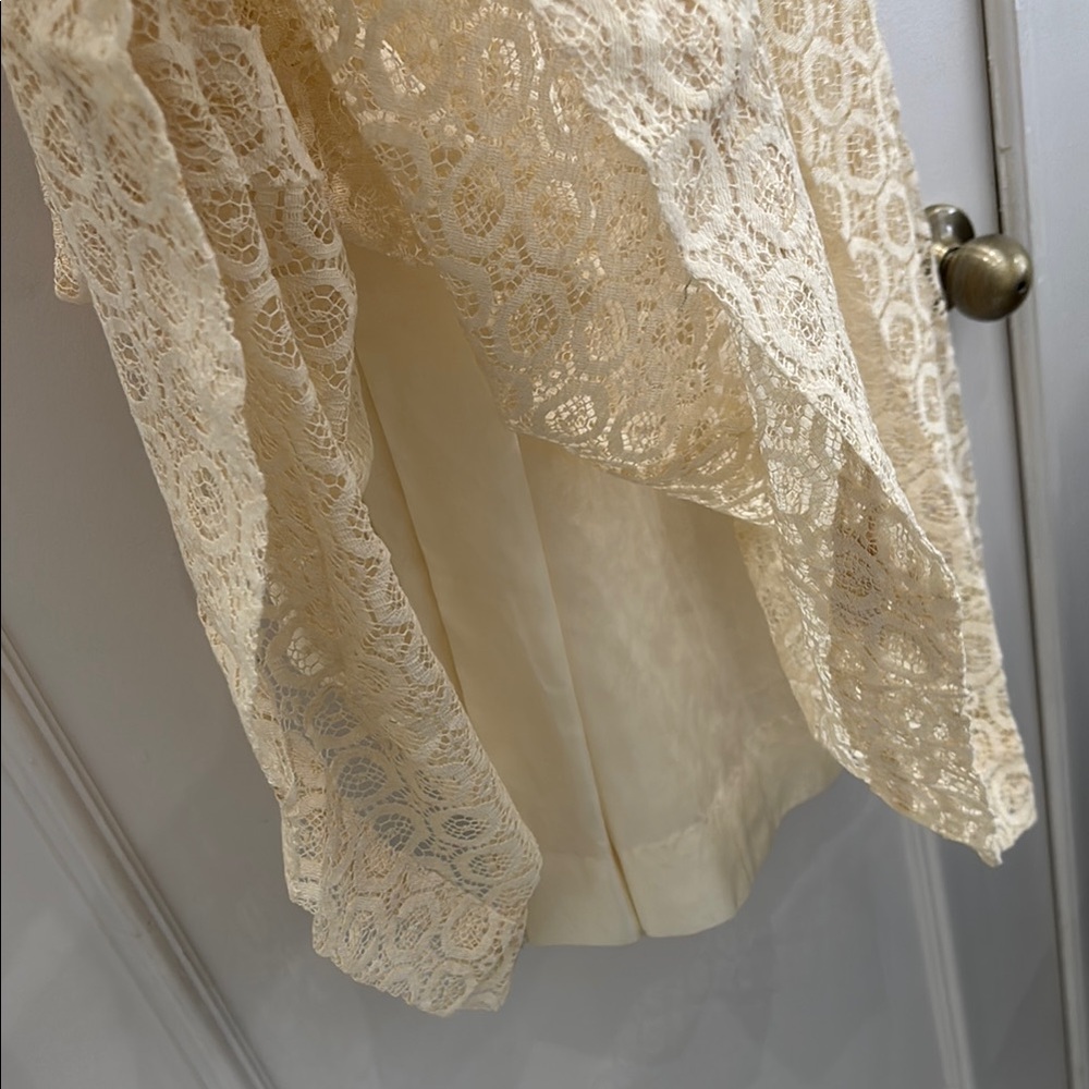 70s Vintage Cream Lace Dress with Satin Slip Rhinestone Detail Small - Picture 5 of 10